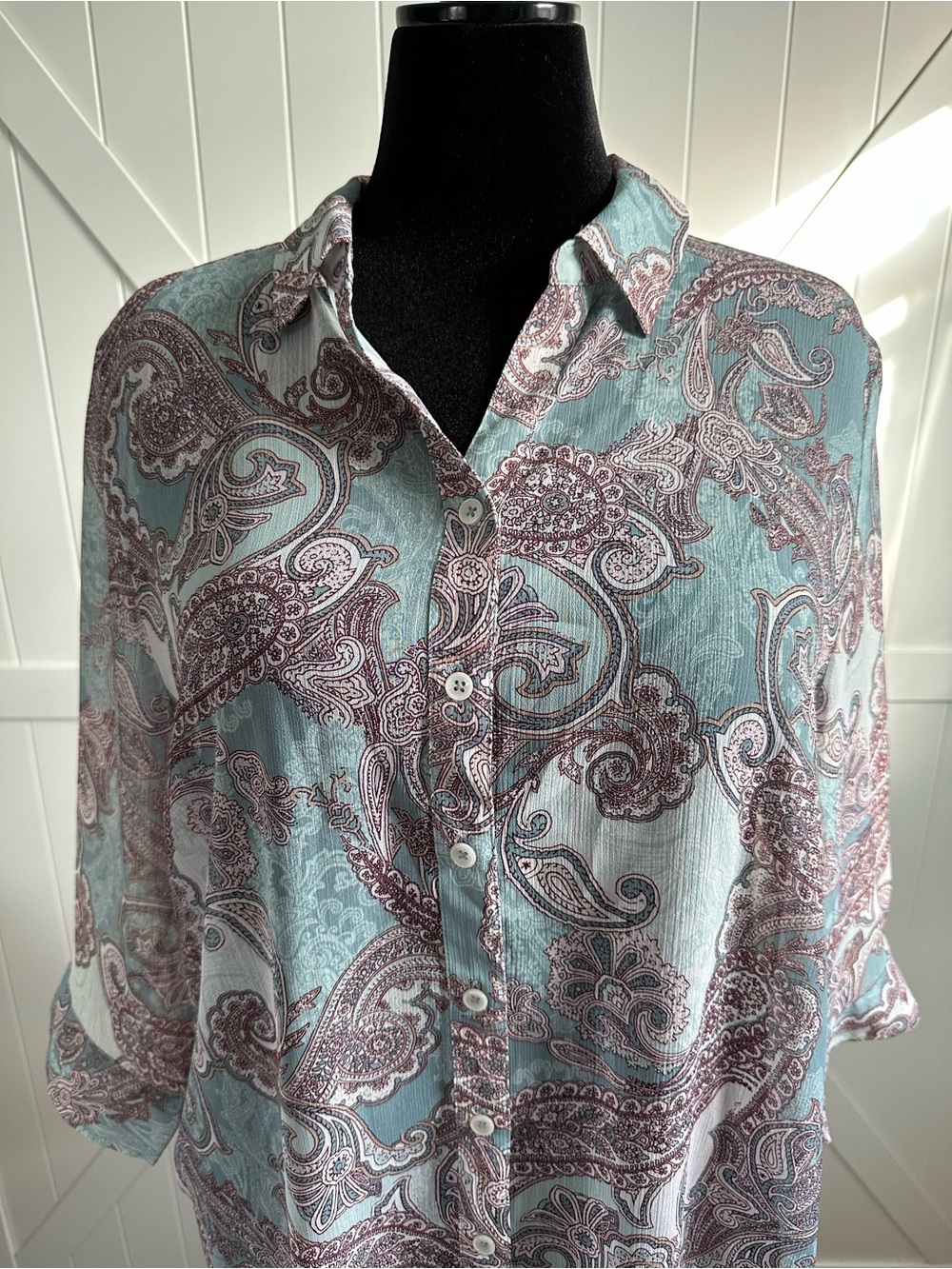 Chico’s Size 3 Vintage Scrolls Paisley Sheer Button Front Blouse NWT SZ XL 16 - Picture 2 of 7